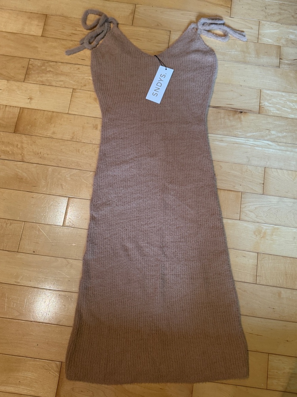 SNDYS caramel-colored Knit Midi Dress with Tie Shoulder Straps. Ultra soft!!